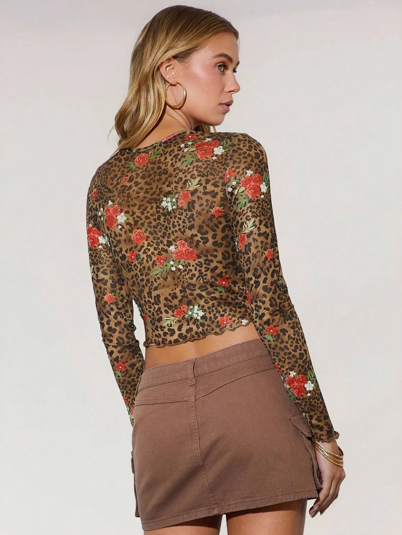 Floral Leopard Mesh Crop Top