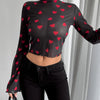 Paisley Mesh Bell Sleeve Crop Top