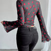 Paisley Mesh Bell Sleeve Crop Top