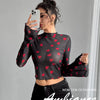 Paisley Mesh Bell Sleeve Crop Top