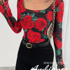 Rose Print Mesh Top