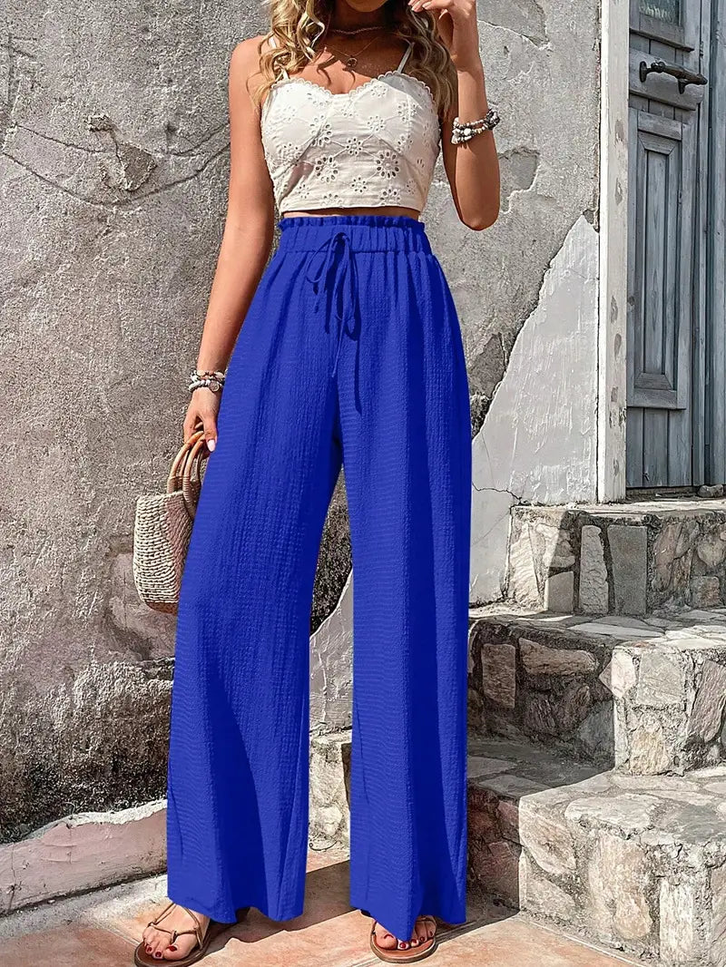 High-Waist Drawstring Wide-Leg Palazzo Pants