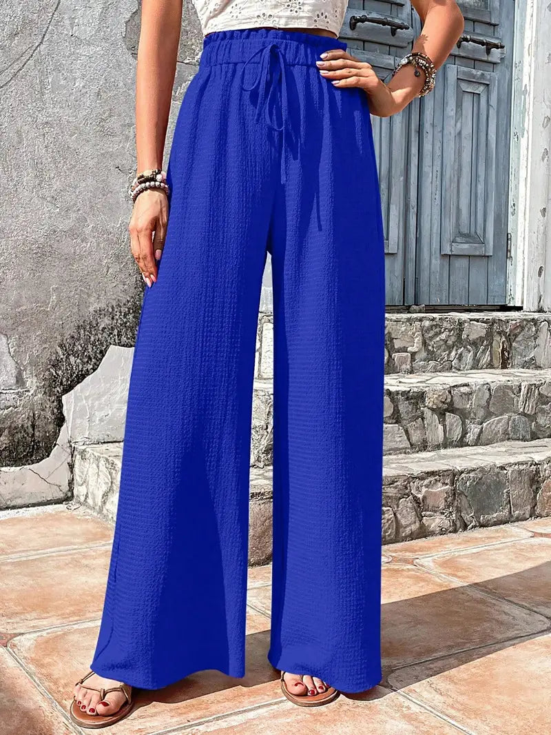 High-Waist Drawstring Wide-Leg Palazzo Pants