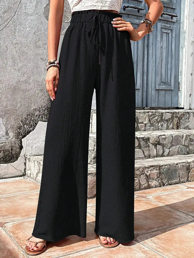 High-Waist Drawstring Wide-Leg Palazzo Pants