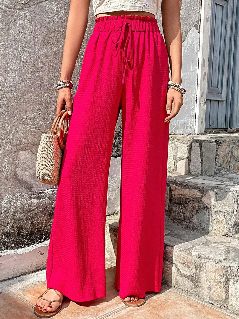 High-Waist Drawstring Wide-Leg Palazzo Pants