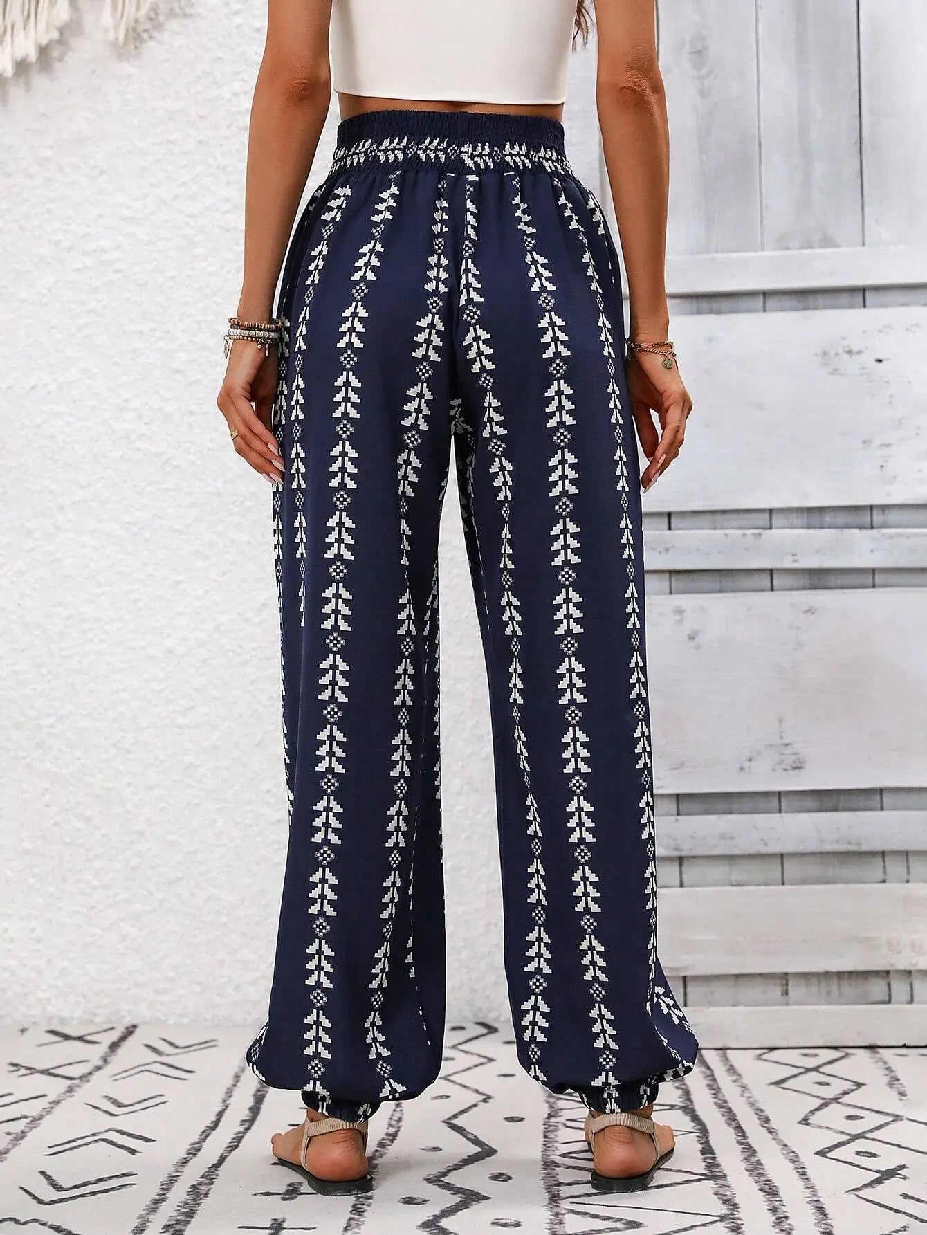 Women's Boho Print Smocked Waist Jogger Pants