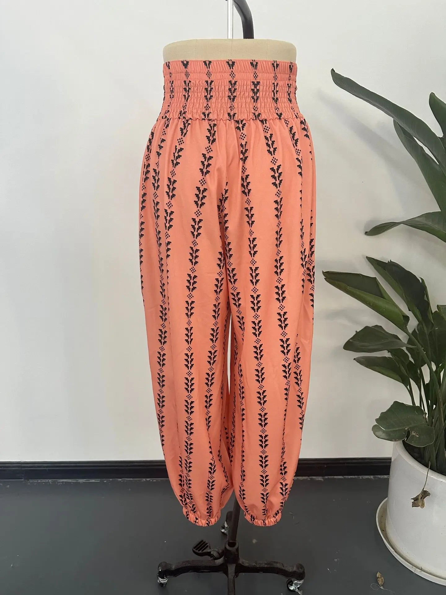 Women's Boho Print Smocked Waist Jogger Pants