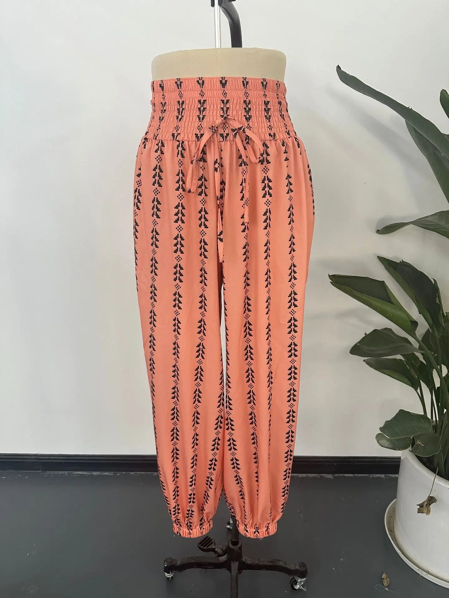 Women's Boho Print Smocked Waist Jogger Pants