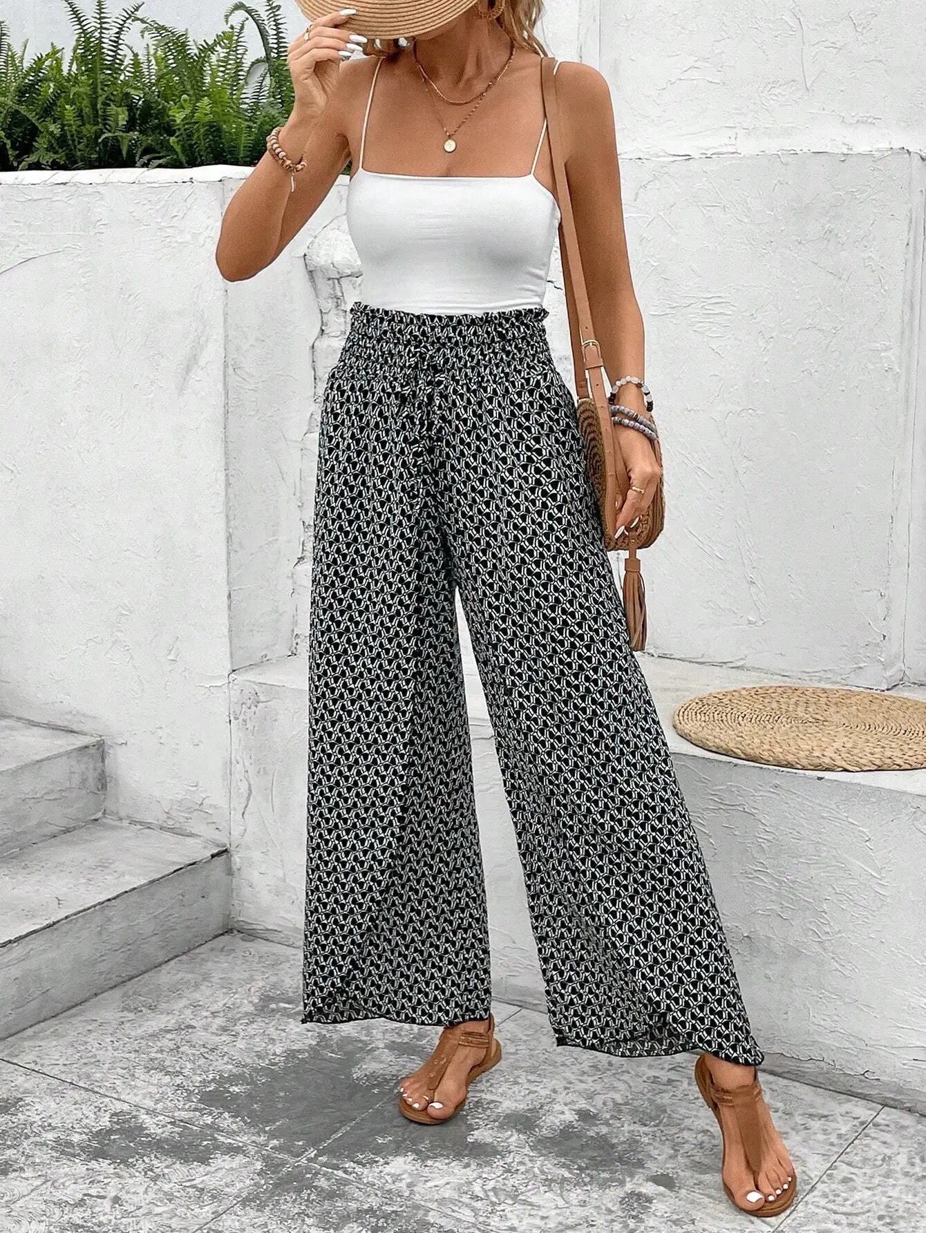 Women's Print Smocked Waist Palazzo Pants