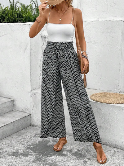 Women's Print Smocked Waist Palazzo Pants