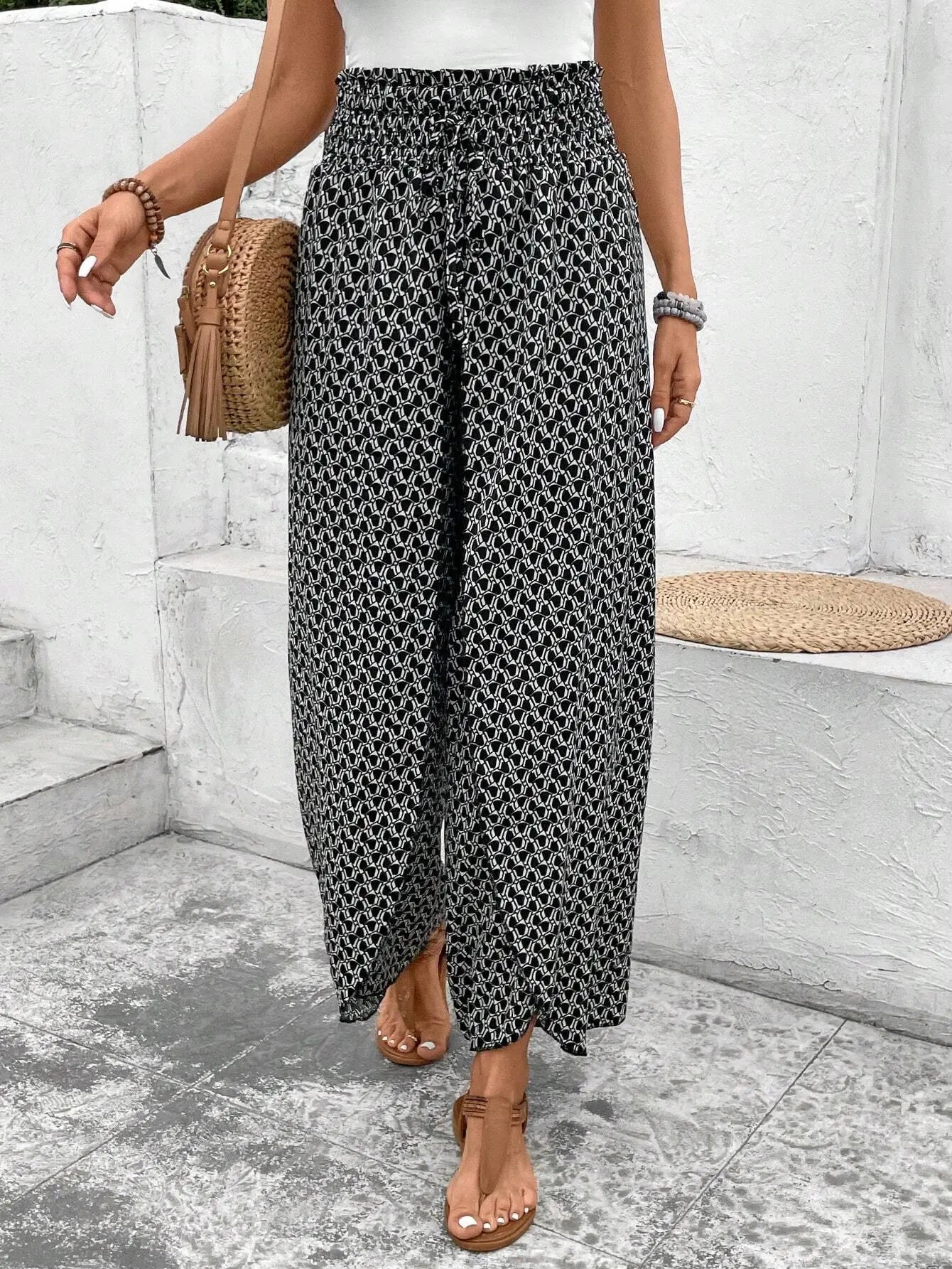 Women's Print Smocked Waist Palazzo Pants