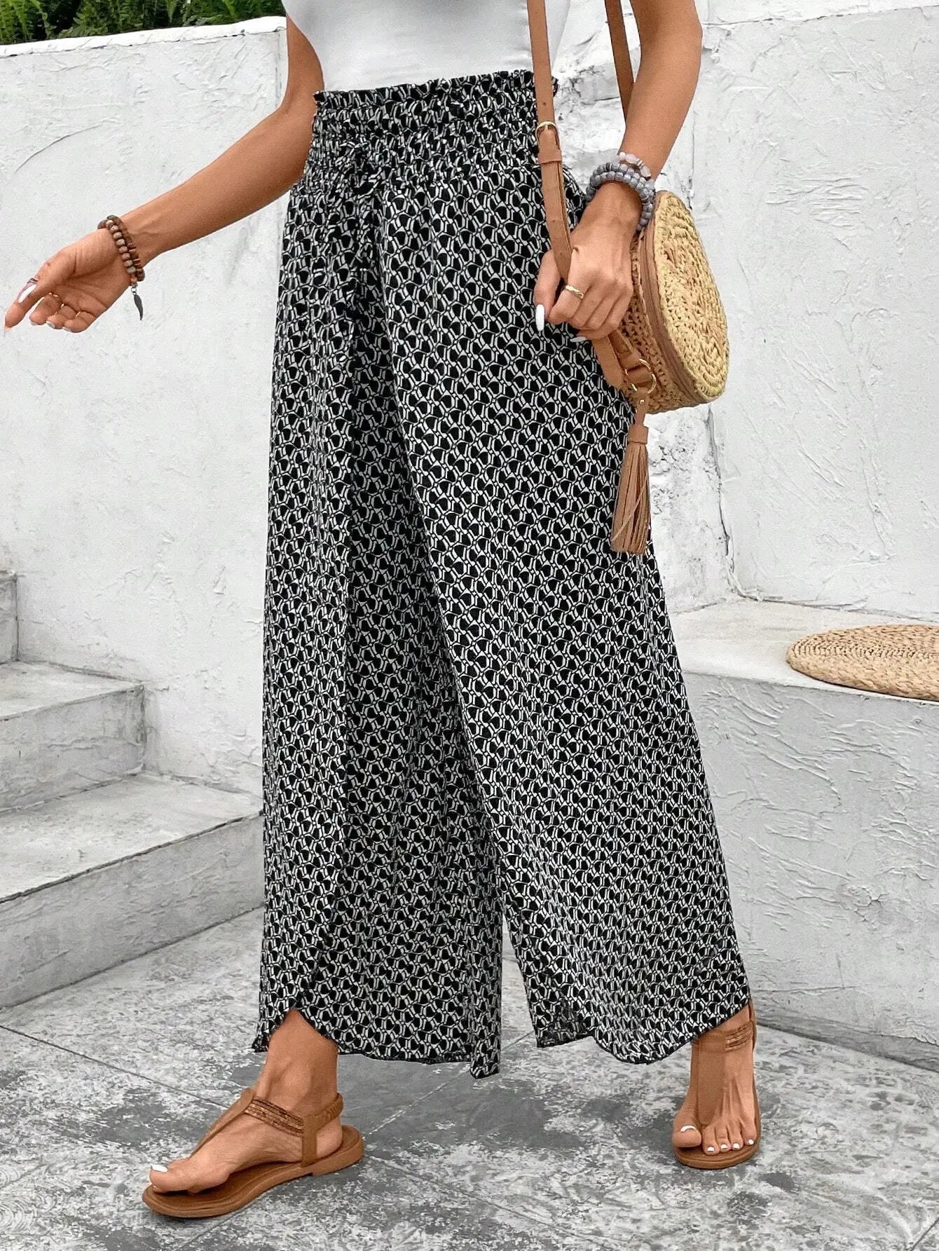 Women's Print Smocked Waist Palazzo Pants