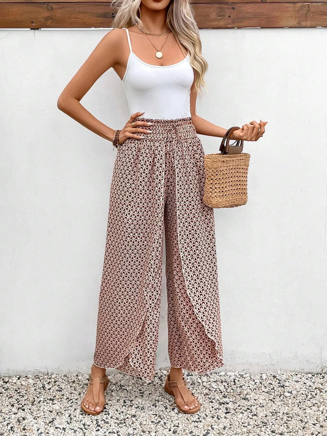 Women's Print Smocked Waist Palazzo Pants