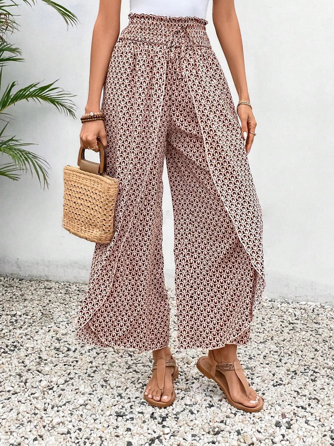 Women's Print Smocked Waist Palazzo Pants