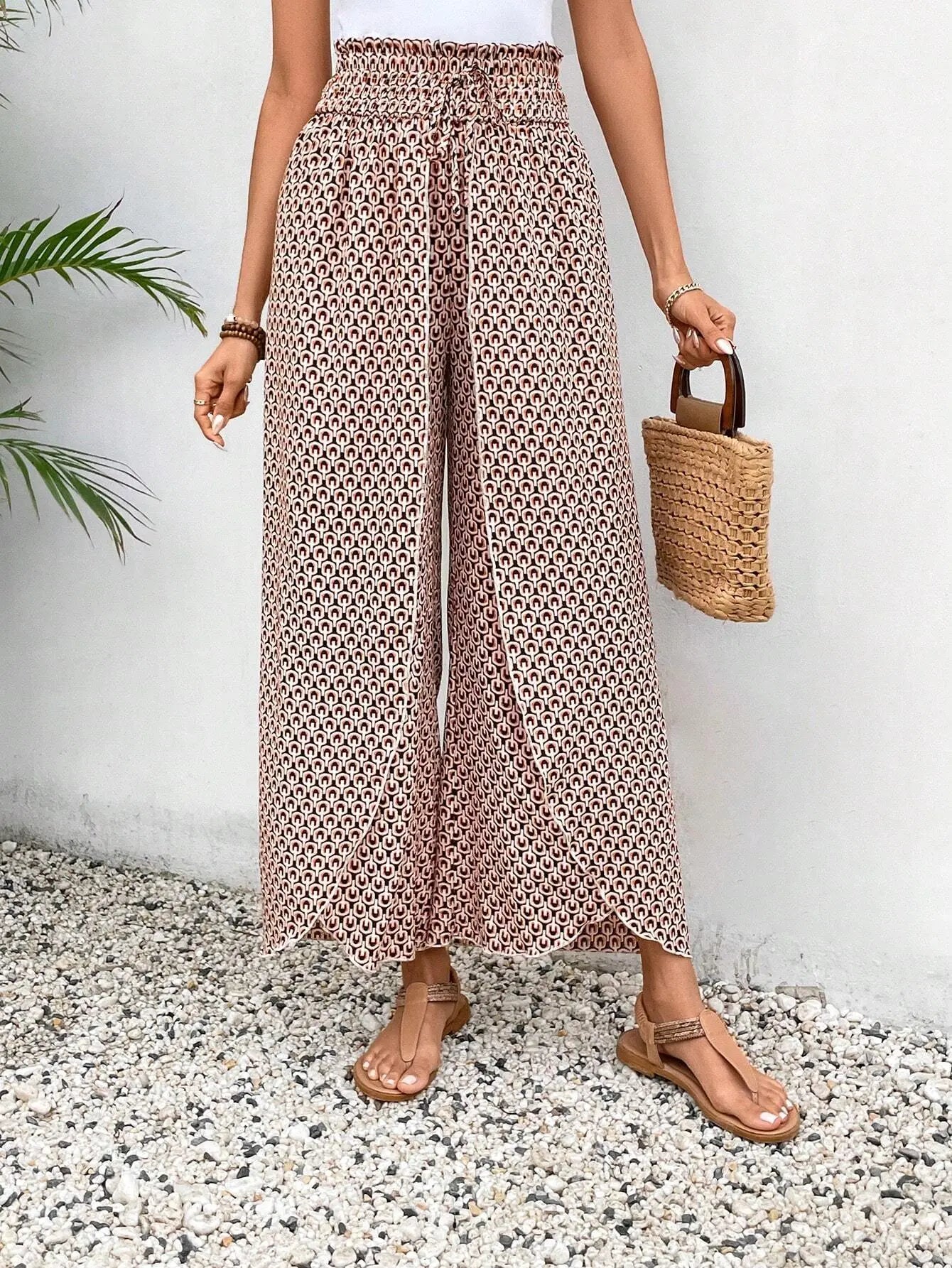 Women's Print Smocked Waist Palazzo Pants