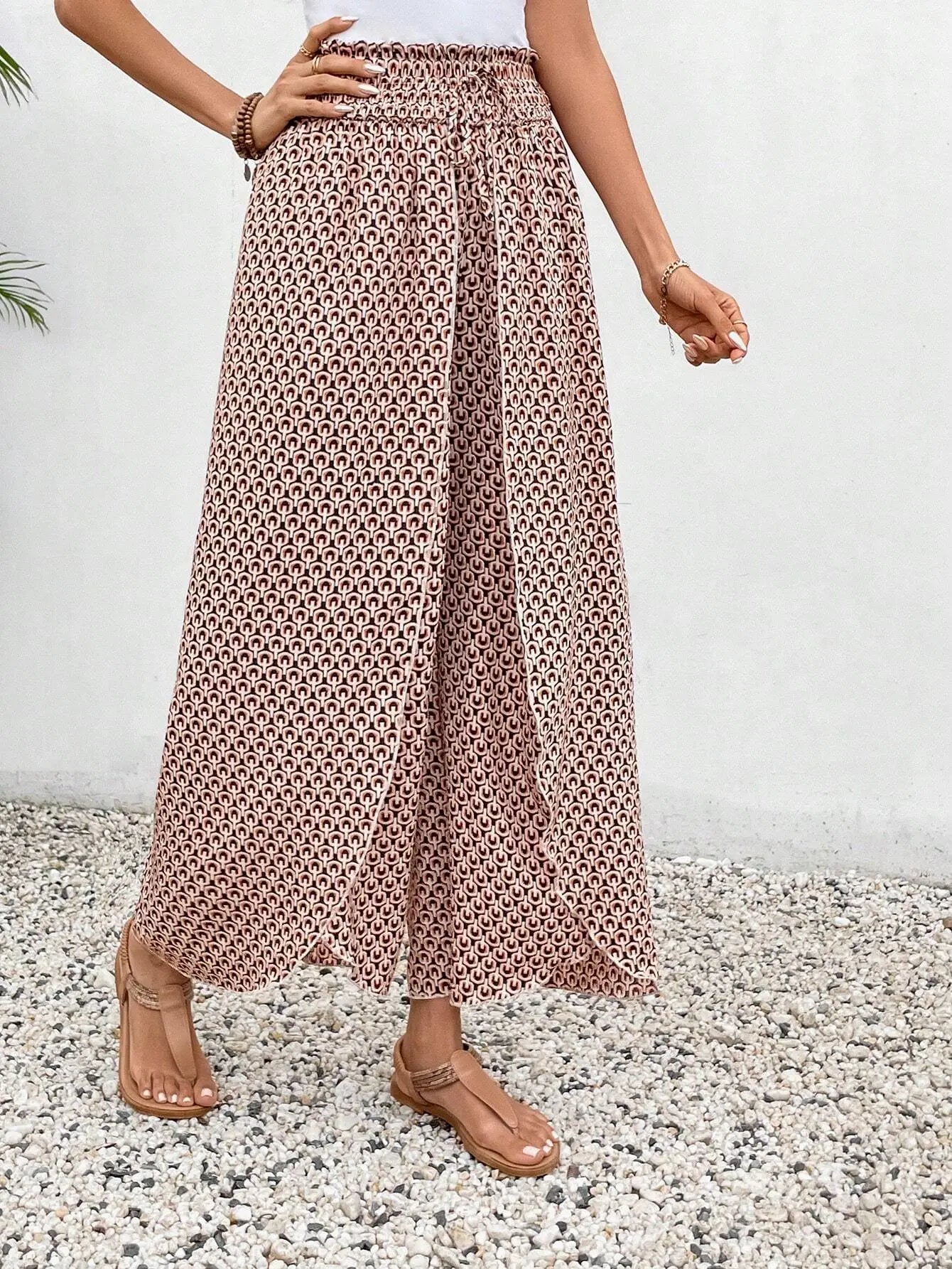 Women's Print Smocked Waist Palazzo Pants