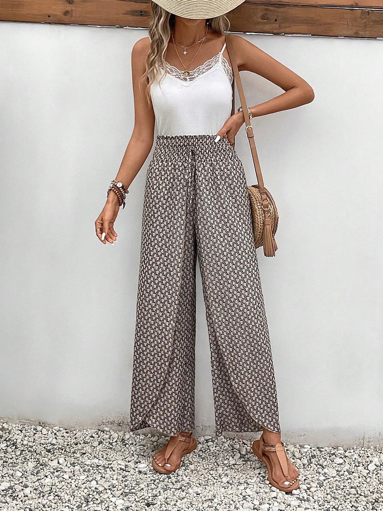 Women's Print Smocked Waist Palazzo Pants
