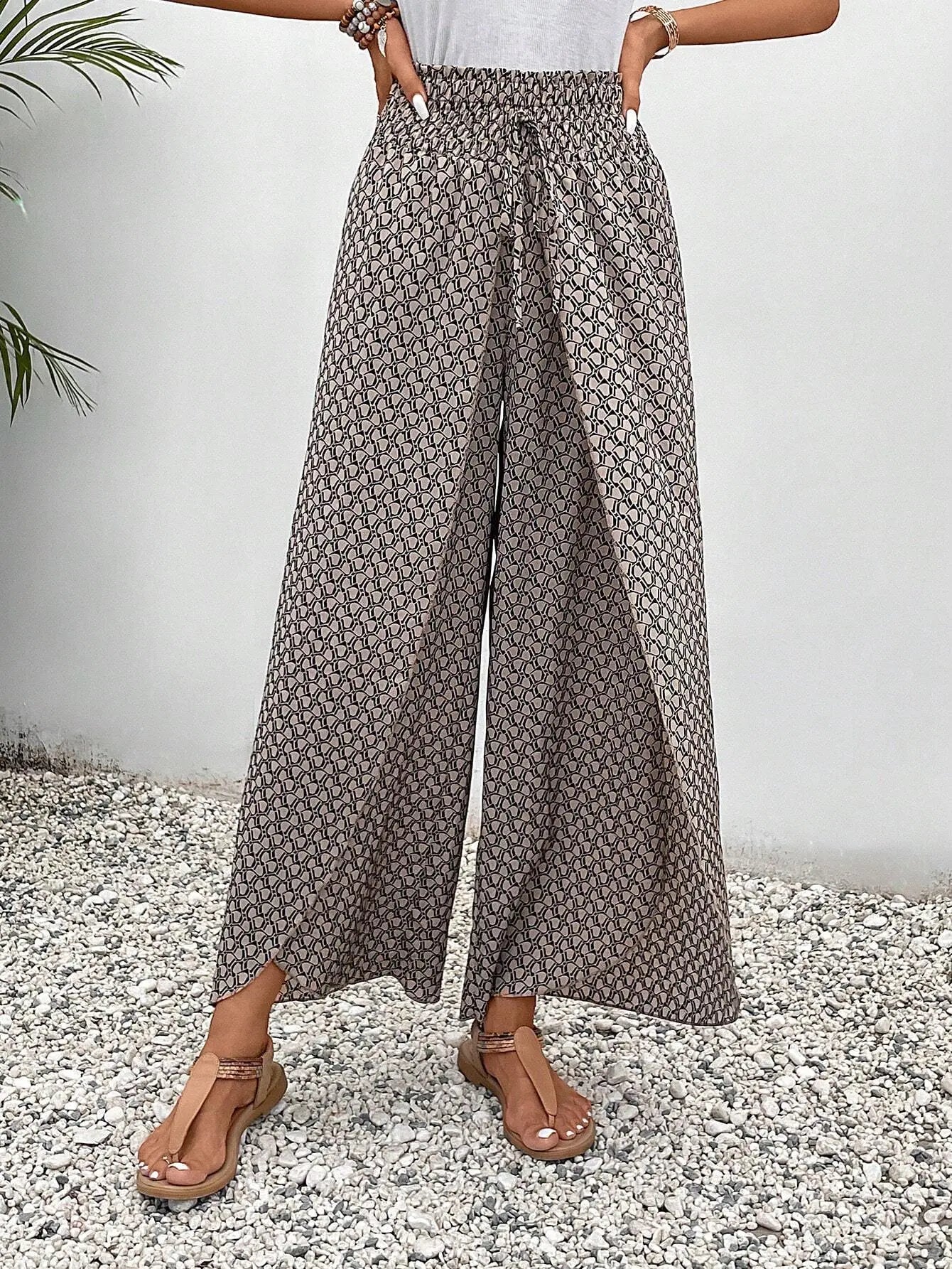 Women's Print Smocked Waist Palazzo Pants