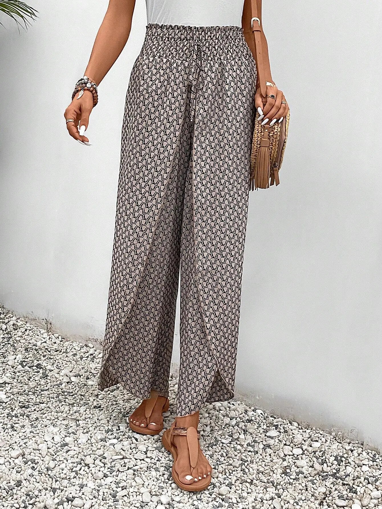 Women's Print Smocked Waist Palazzo Pants