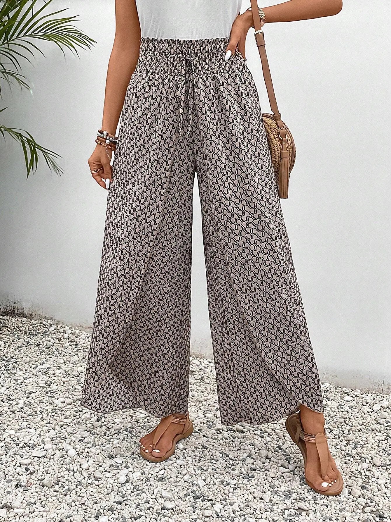 Women's Print Smocked Waist Palazzo Pants