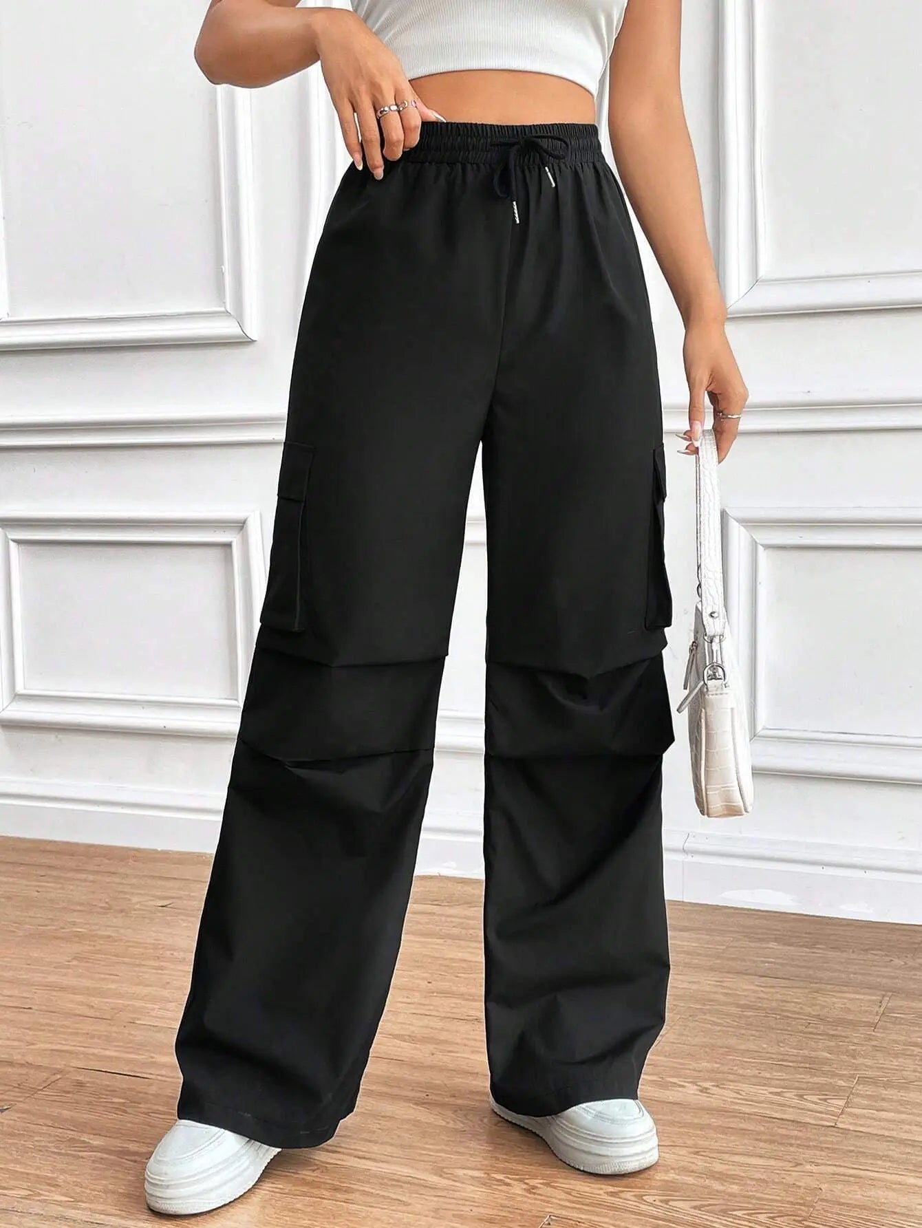 Women's Drawstring Wide-Leg Cargo Pants