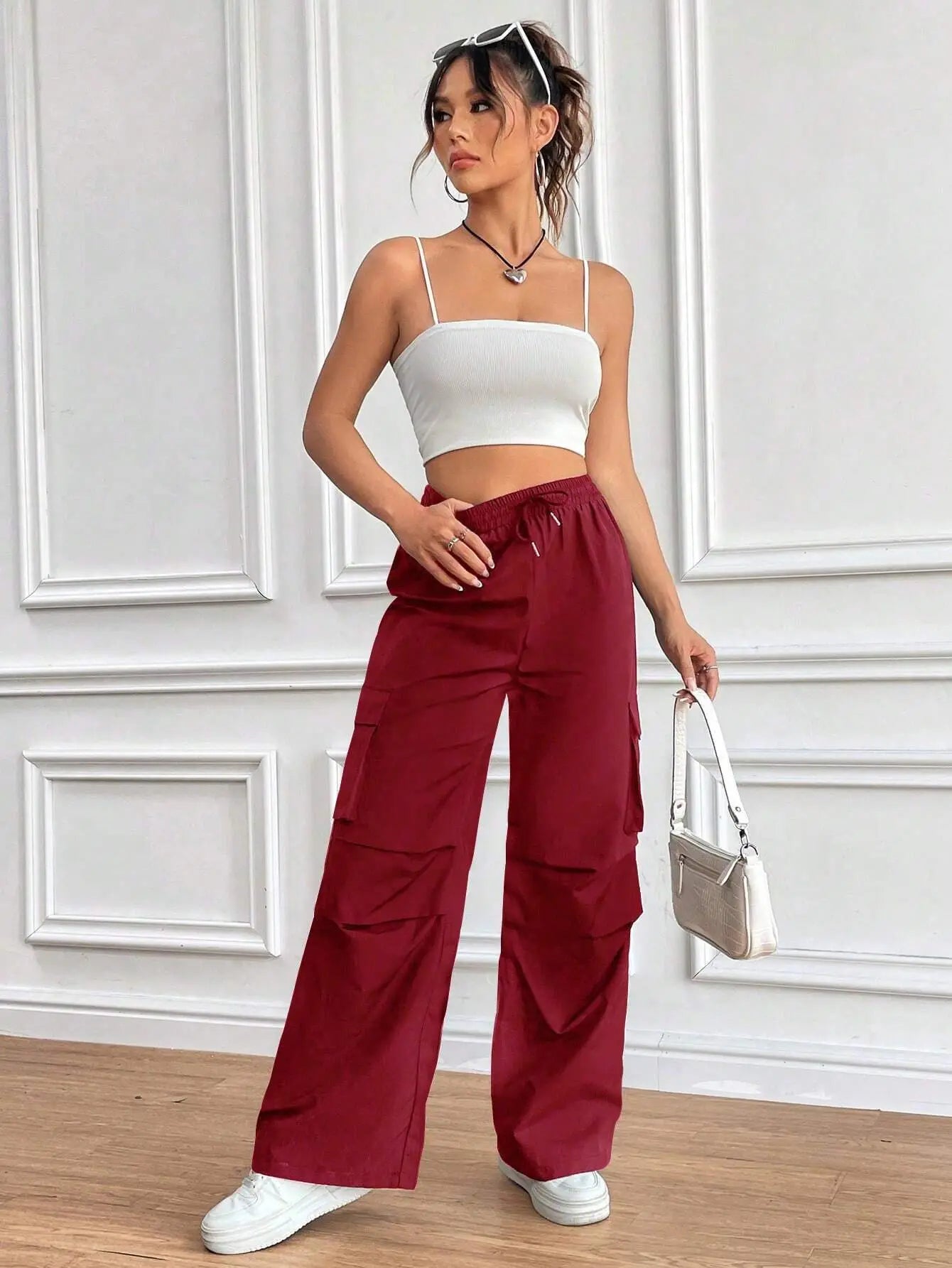 Women's Drawstring Wide-Leg Cargo Pants