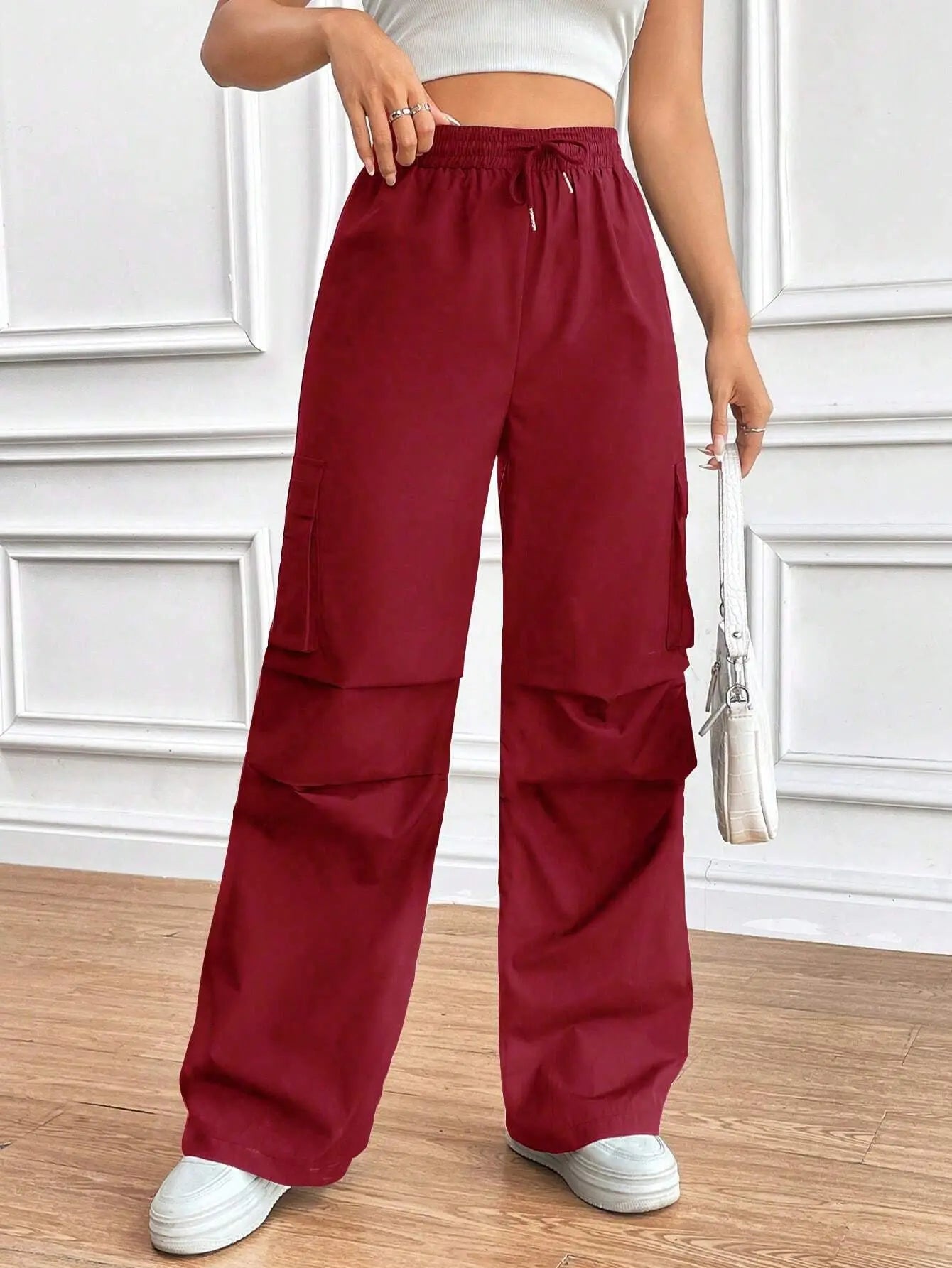 Women's Drawstring Wide-Leg Cargo Pants