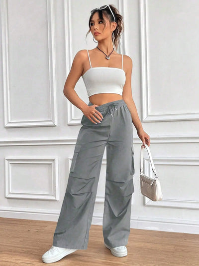 Women's Drawstring Wide-Leg Cargo Pants