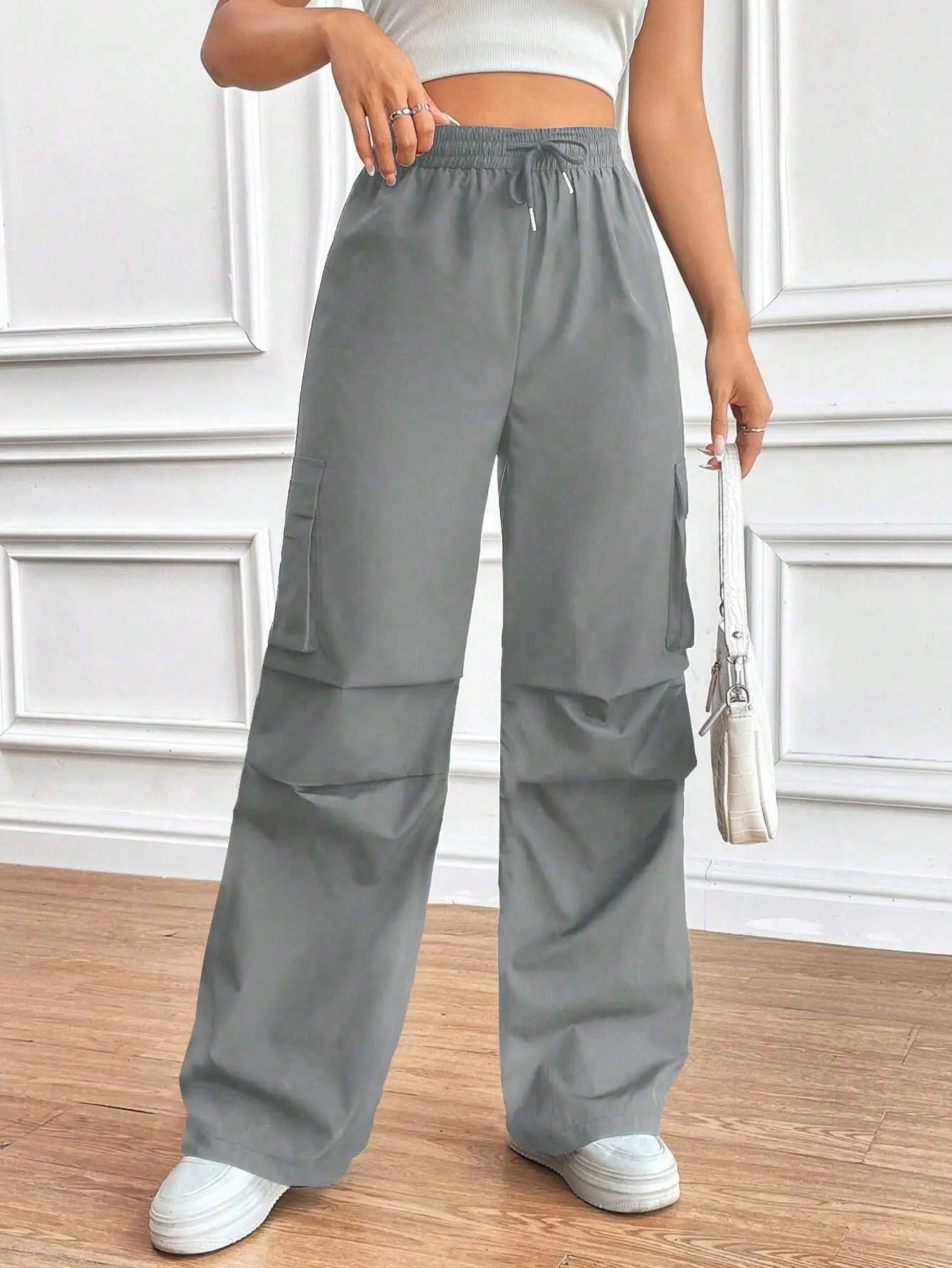 Women's Drawstring Wide-Leg Cargo Pants