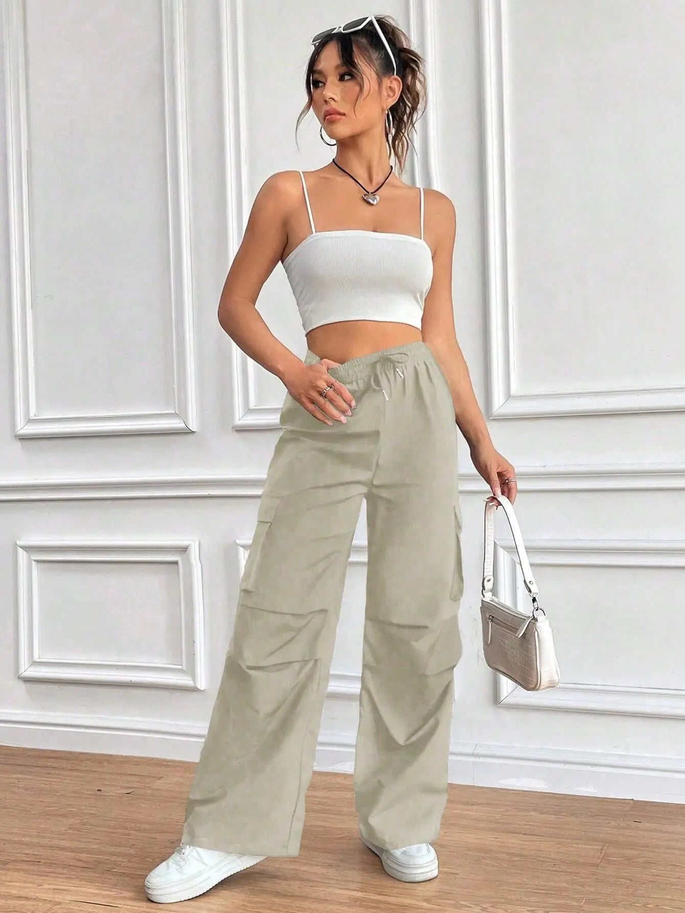 Women's Drawstring Wide-Leg Cargo Pants