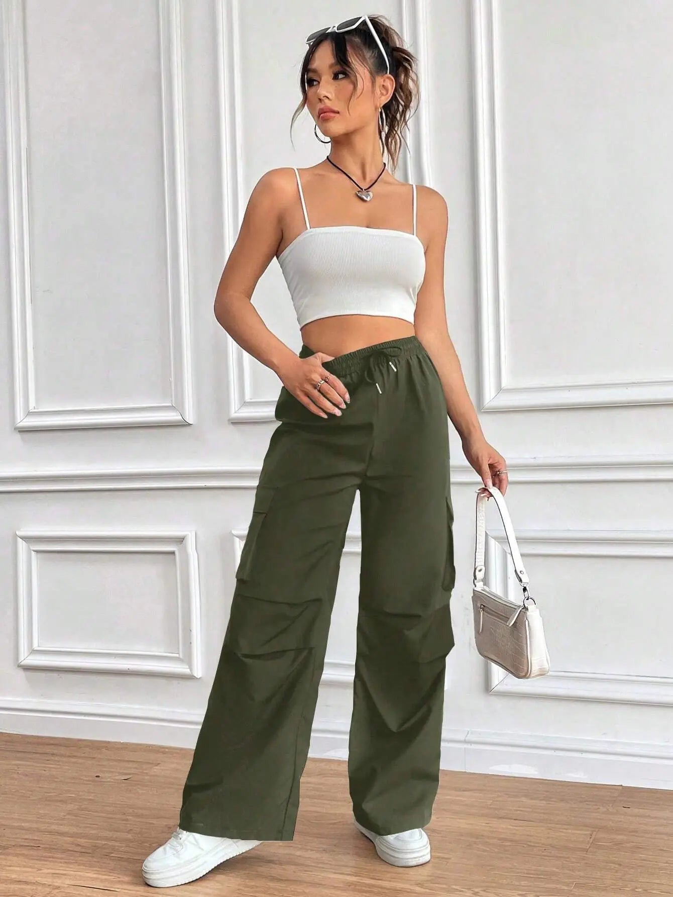 Women's Drawstring Wide-Leg Cargo Pants
