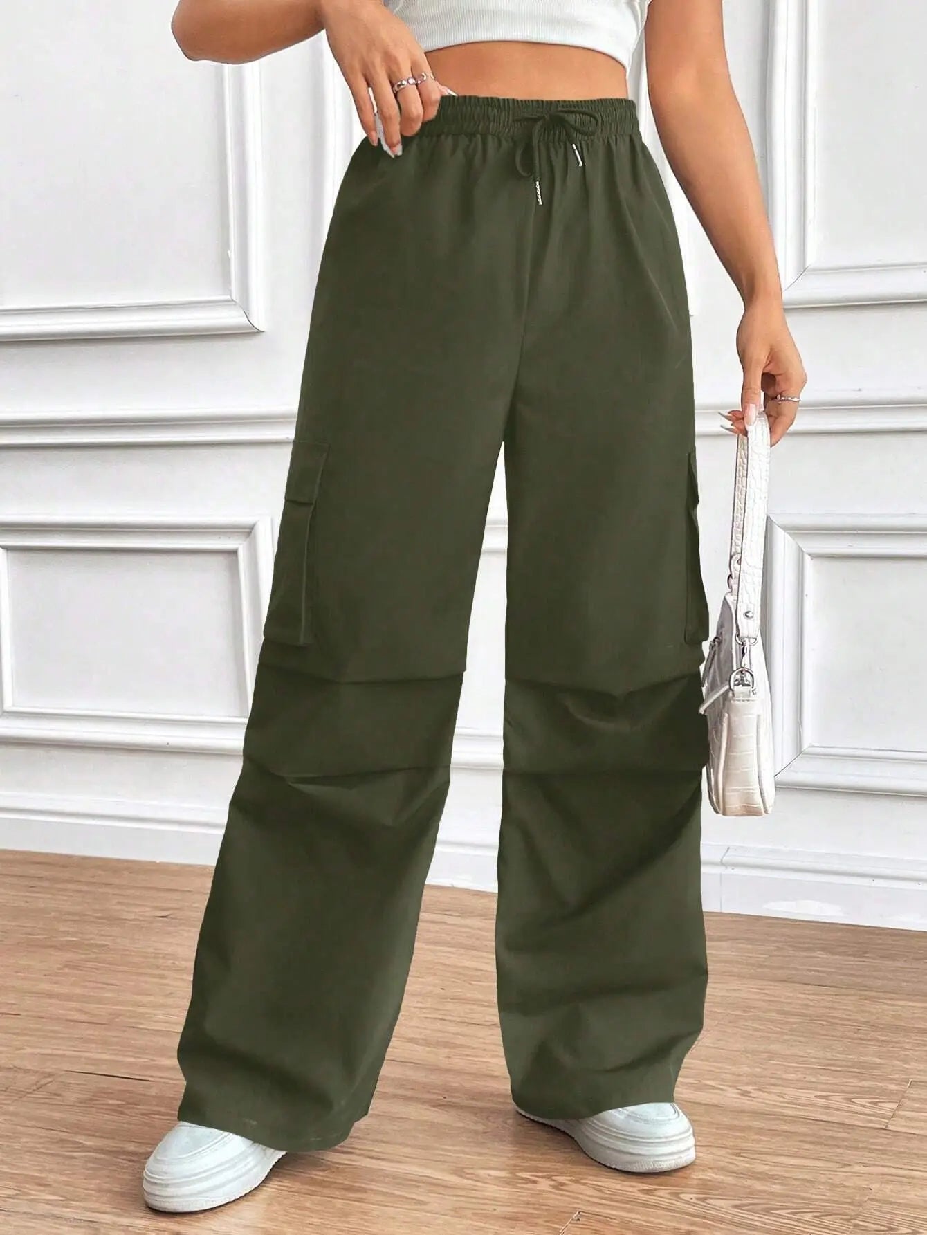 Women's Drawstring Wide-Leg Cargo Pants