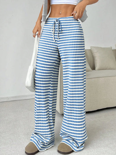 Women's Ribbed Drawstring Wide-Leg Lounge Pants