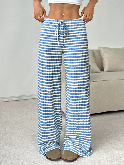Women's Ribbed Drawstring Wide-Leg Lounge Pants