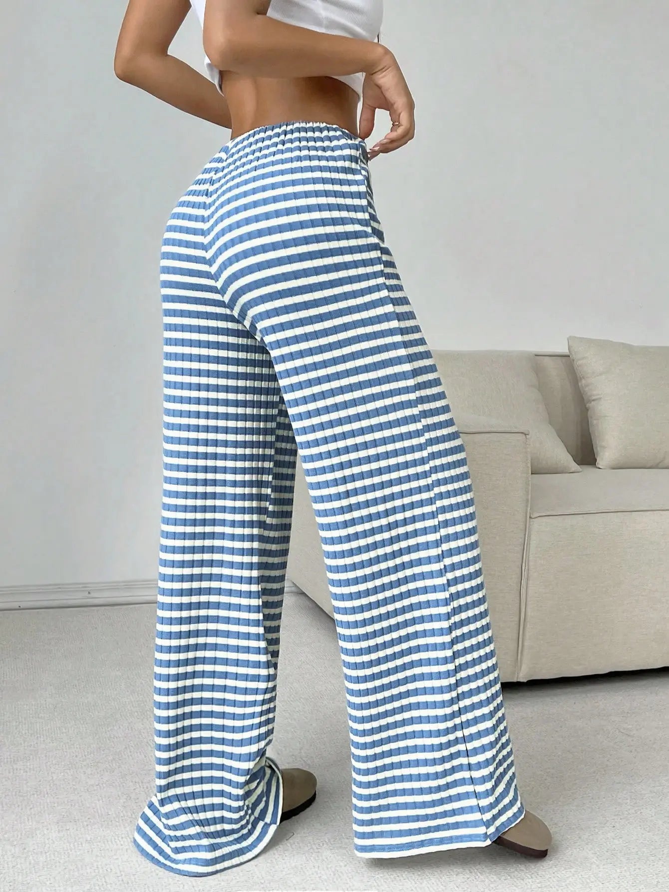 Women's Ribbed Drawstring Wide-Leg Lounge Pants