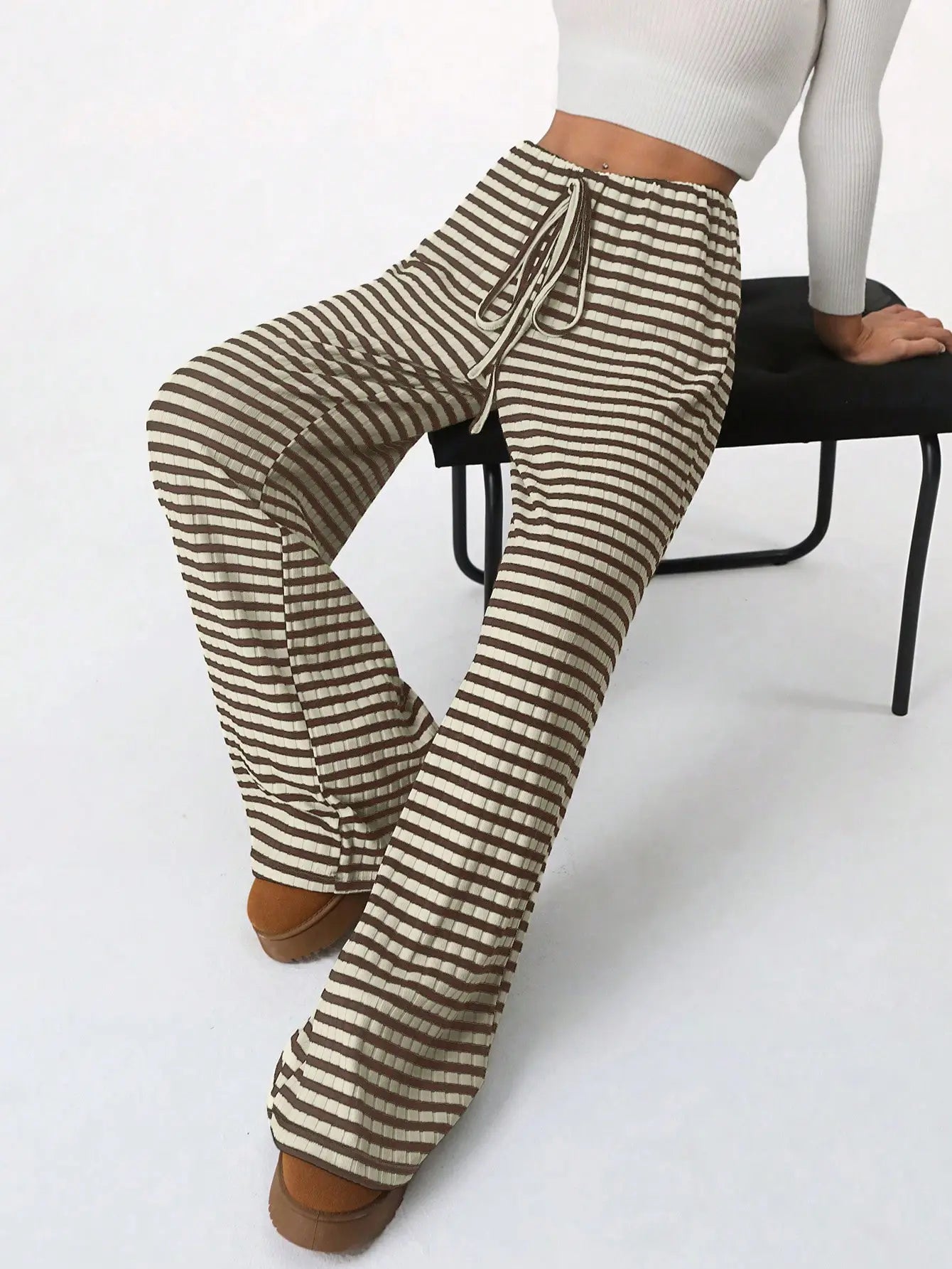 Women's Ribbed Drawstring Wide-Leg Lounge Pants
