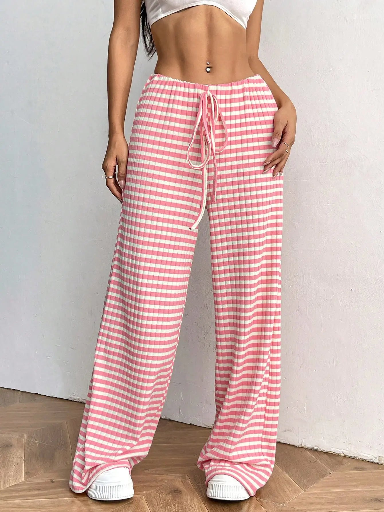 Women's Ribbed Drawstring Wide-Leg Lounge Pants