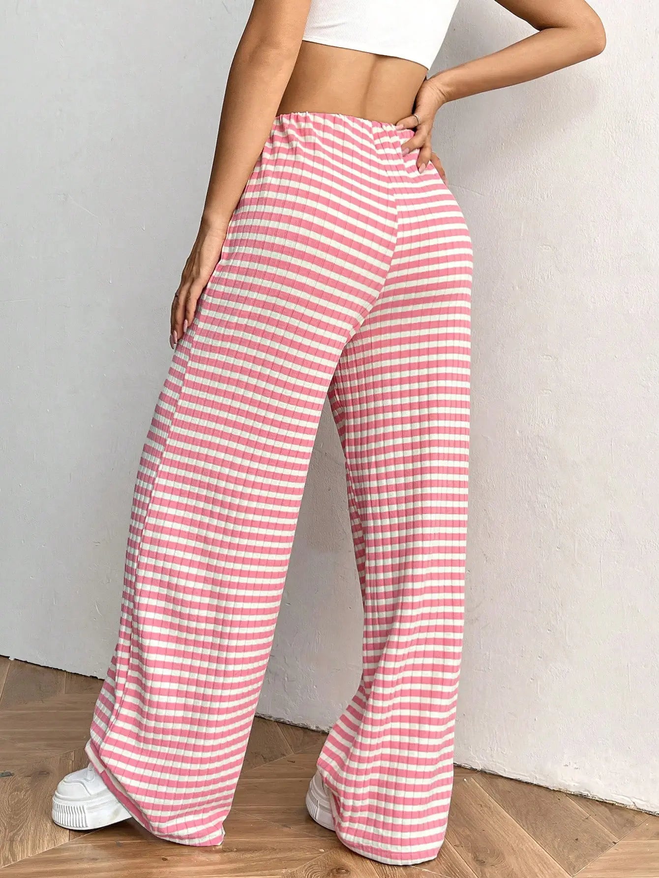 Women's Ribbed Drawstring Wide-Leg Lounge Pants