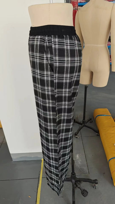 Women's Plaid Drawstring Wide-Leg Lounge Pants