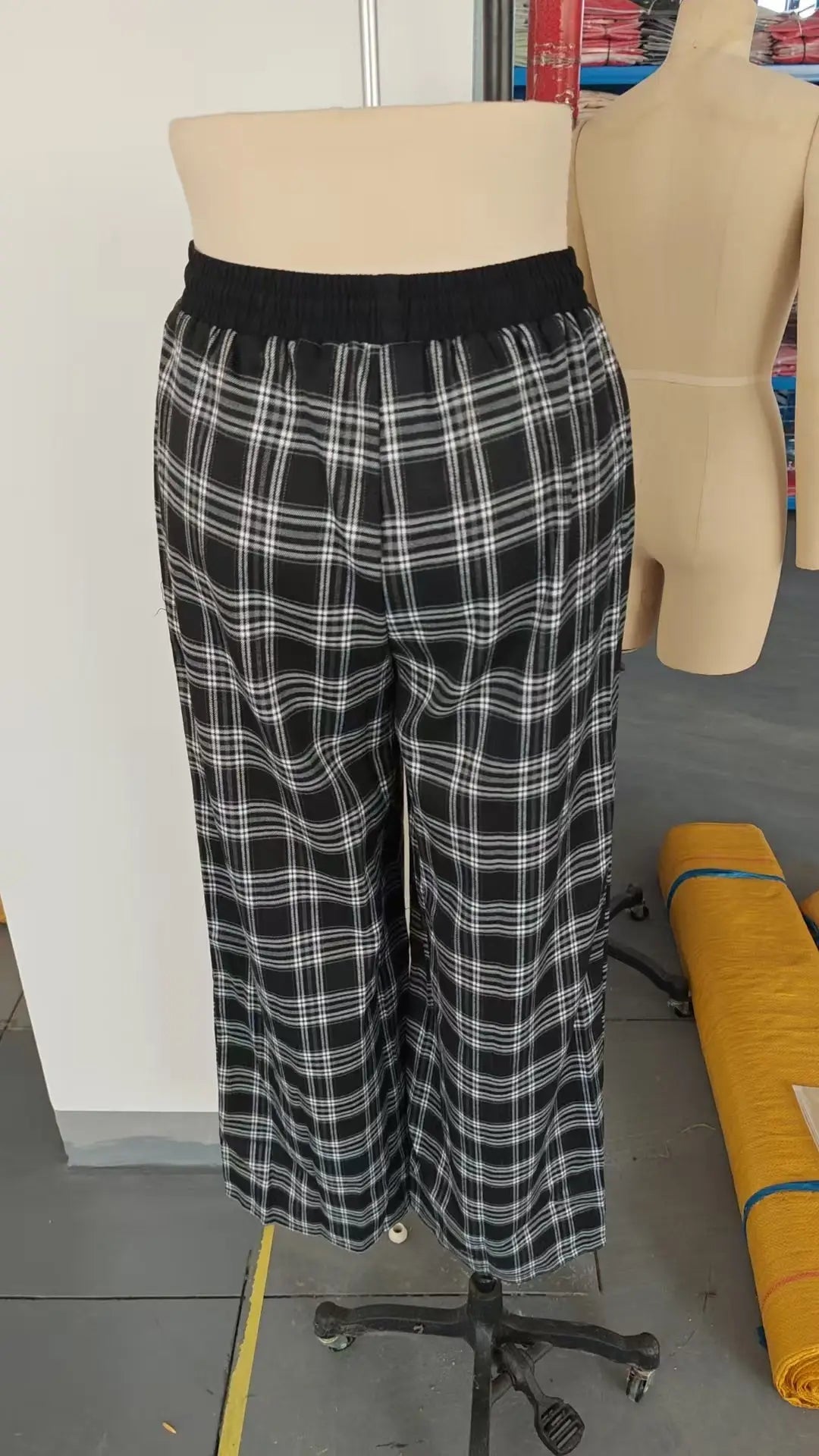 Women's Plaid Drawstring Wide-Leg Lounge Pants