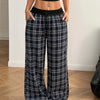 Women's Plaid Drawstring Wide-Leg Lounge Pants