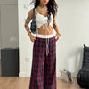 Women's Plaid Drawstring Wide-Leg Lounge Pants