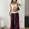 Women's Plaid Drawstring Wide-Leg Lounge Pants