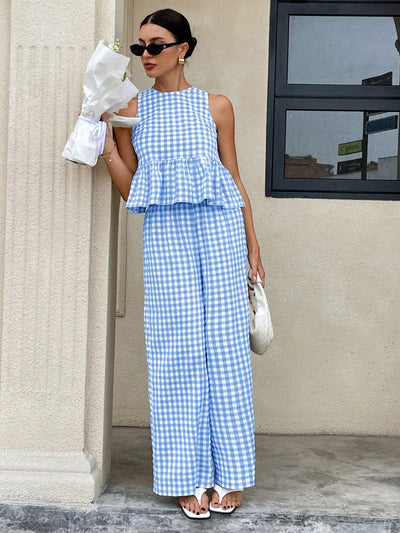 Gingham Peplum Pants Co-ord Set
