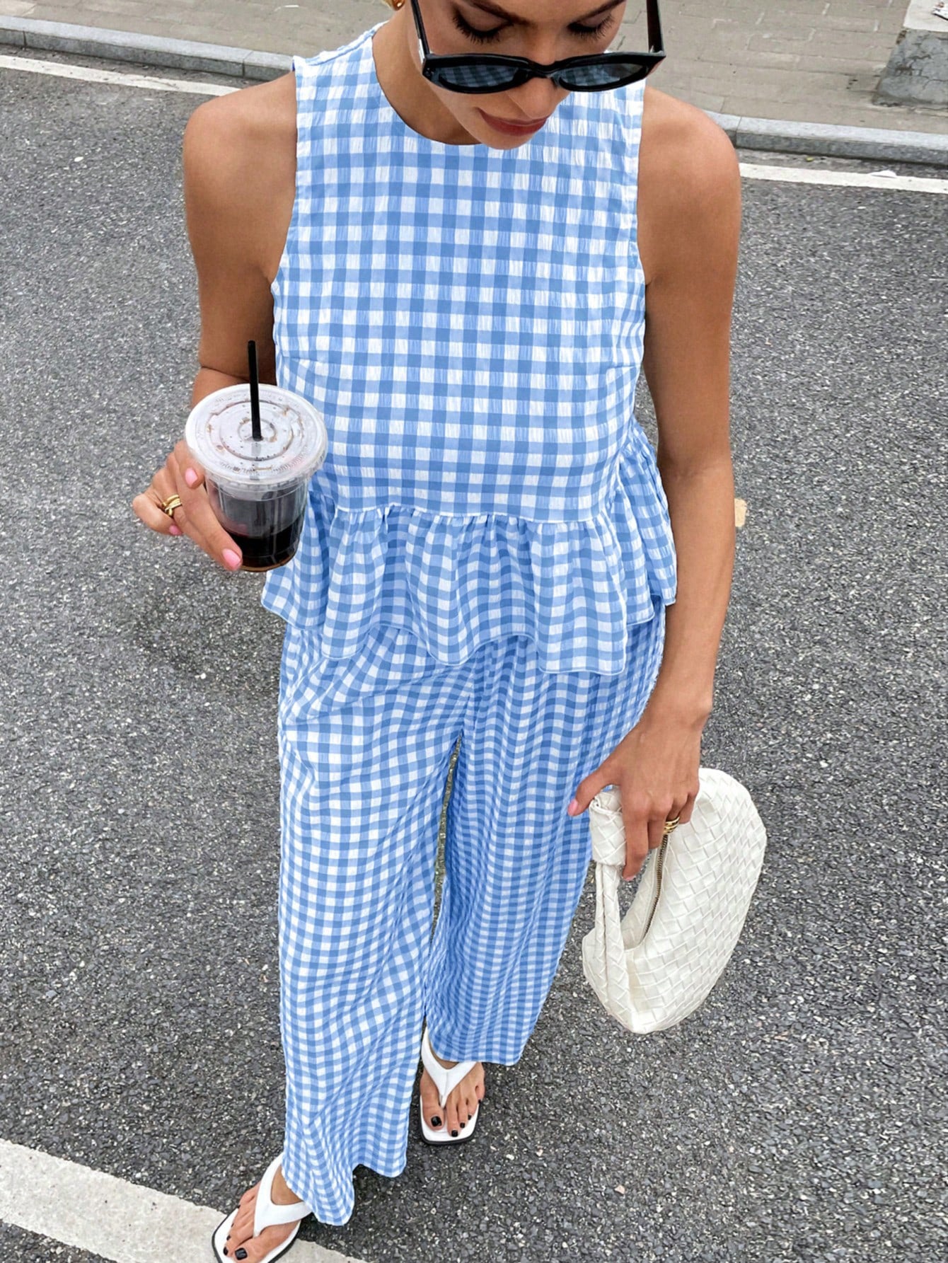 Gingham Peplum Pants Co-ord Set
