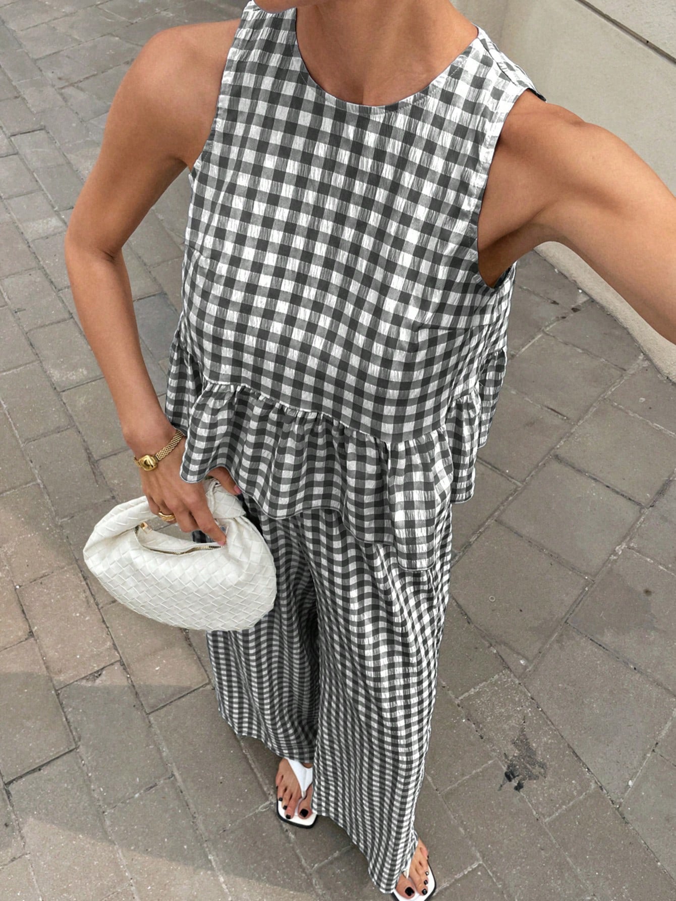 Gingham Peplum Pants Co-ord Set