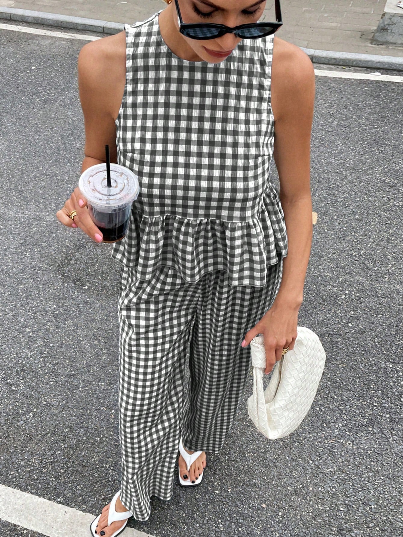 Gingham Peplum Pants Co-ord Set