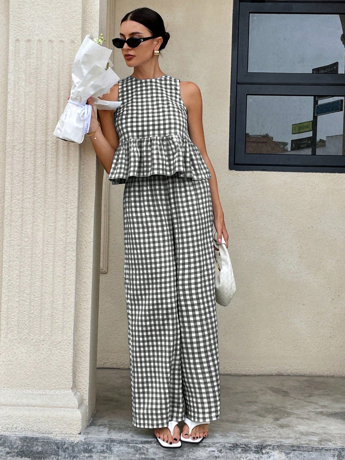 Gingham Peplum Pants Co-ord Set