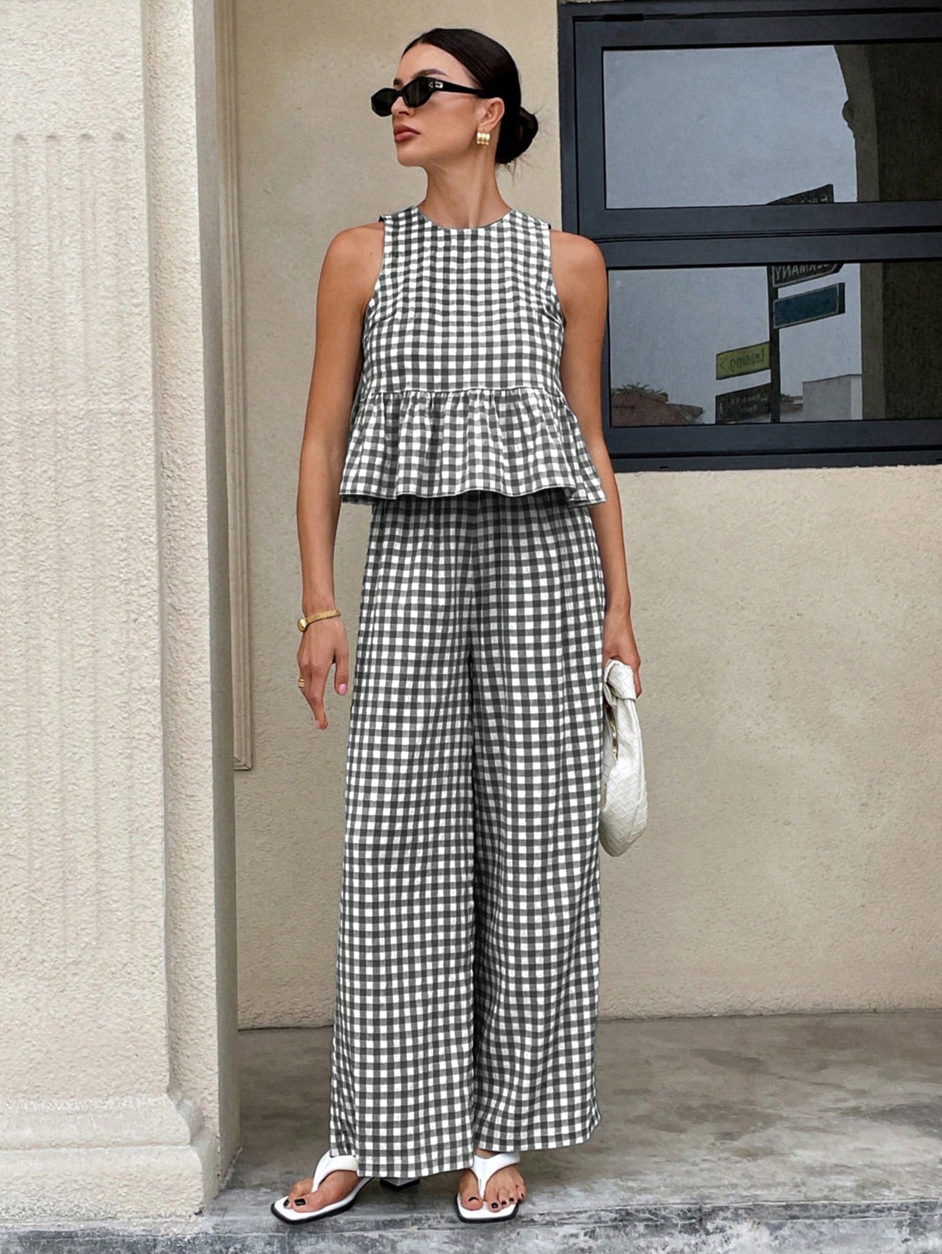 Gingham Peplum Pants Co-ord Set
