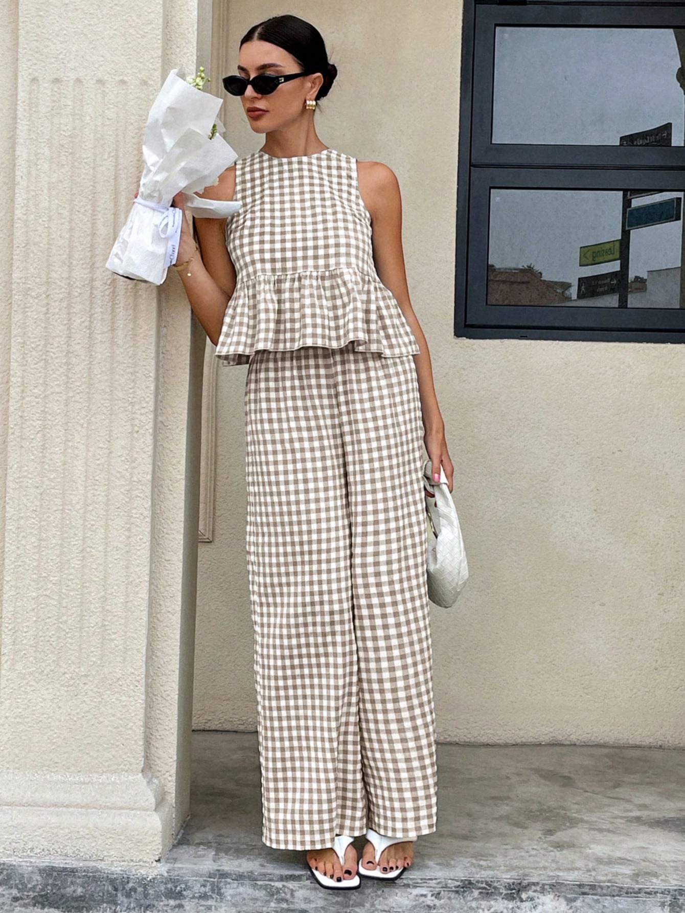 Gingham Peplum Pants Co-ord Set